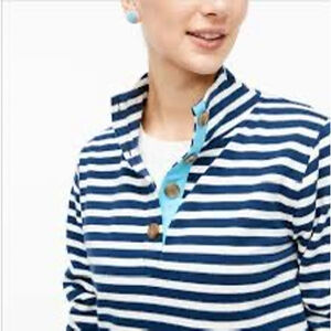 J.Crew 1/4 Button Pullover Top Size M, Navy Blue Striped preppy classic